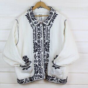 Johnny Was Canterbury linen jacket navy embroidery size XL